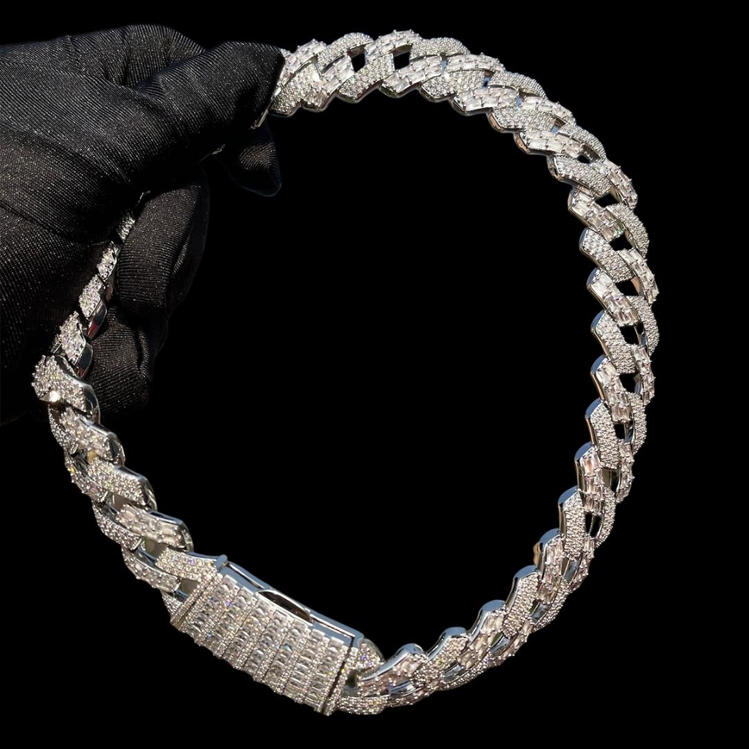 20MM Duo Stones Baguette Clasp Iced Out Diamond Necklace Chain