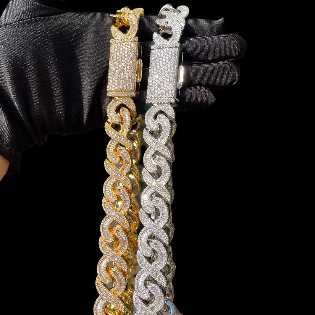 20MM Infinity Link Iced Out Diamond Necklace Bracelet Set