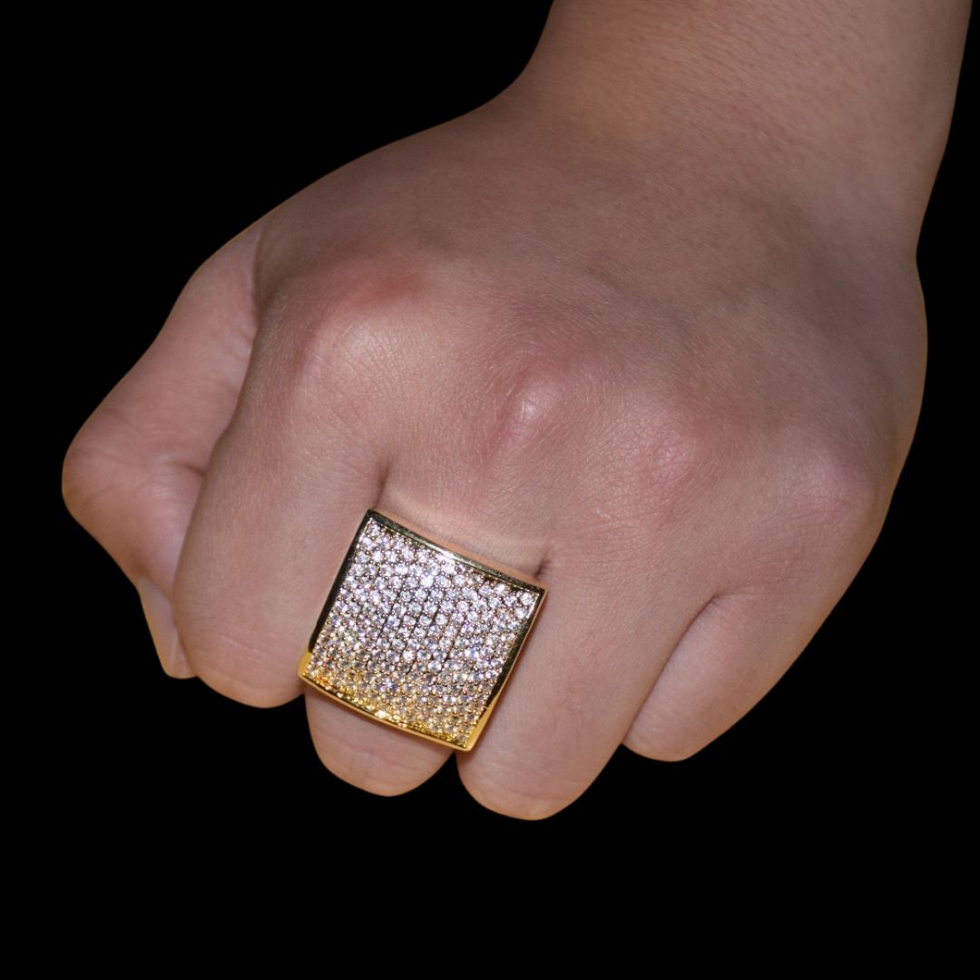 Oval Square Cubic Iced Out Diamond Ring