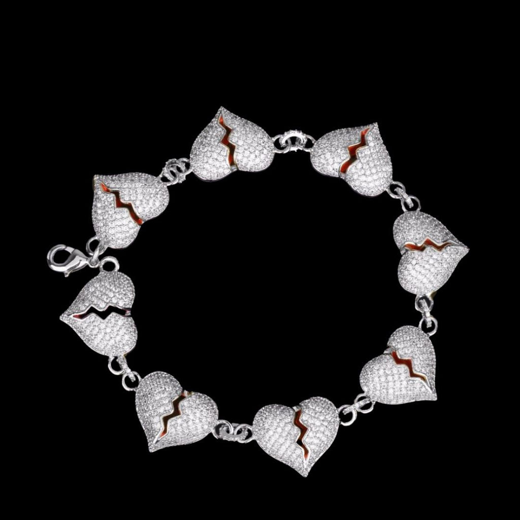 14MM Broken Heart Link Iced Out Diamond Bracelet