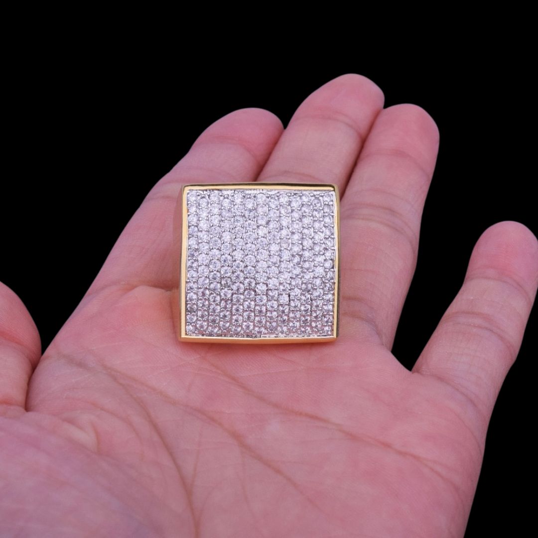 Oval Square Cubic Iced Out Diamond Ring