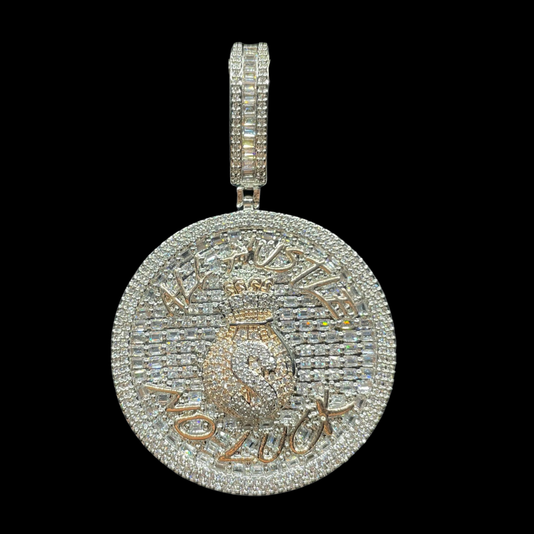 All Hustle No Luck Iced Out Letter Diamond Pendant Necklace