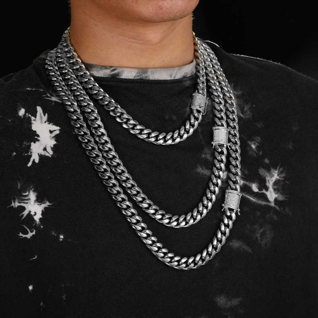 6MM-20MM Iced Prong Lock Clasp Luxury Stainless Steel Necklace Chain