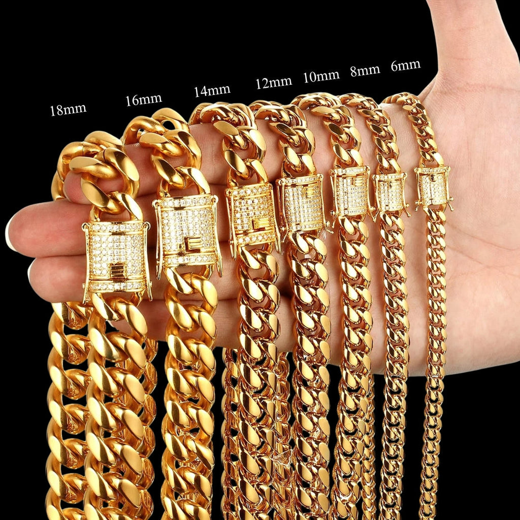 6MM-20MM Iced Prong Lock Clasp Luxury Stainless Steel Necklace Chain