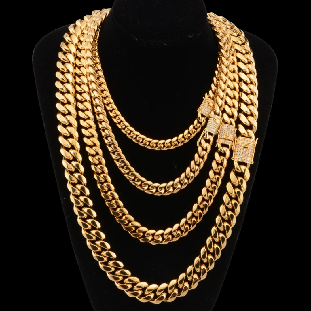 6MM-20MM Iced Prong Lock Clasp Luxury Stainless Steel Necklace Chain