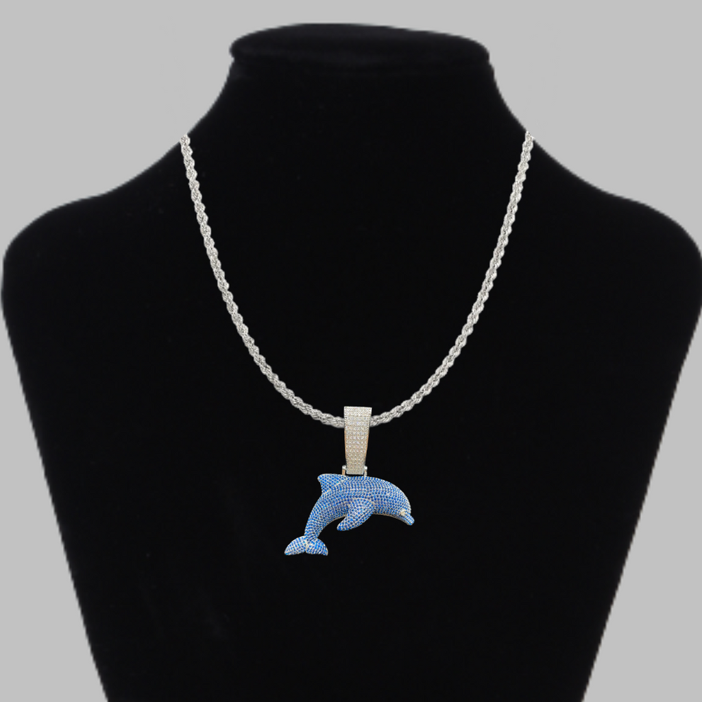 Dolphin Two Tone Iced Out Diamond Pendant Necklace