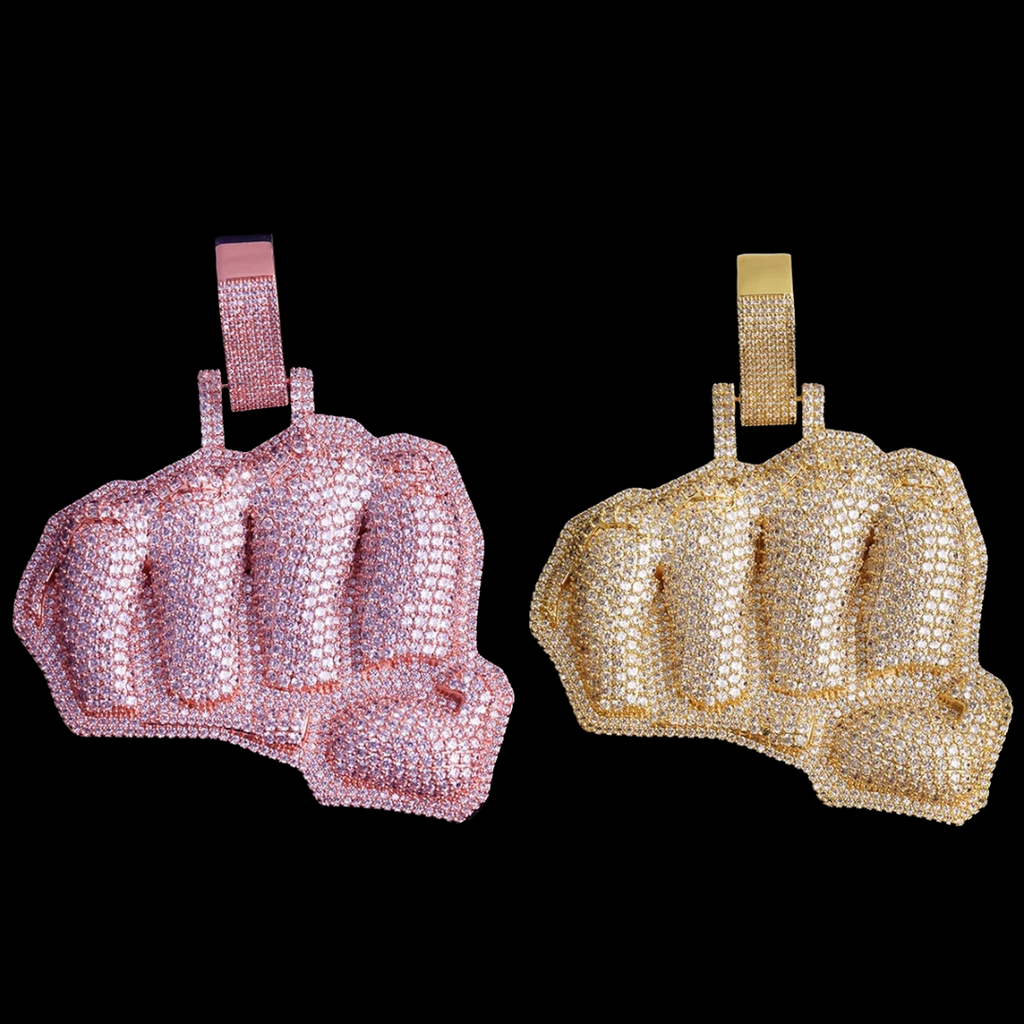 Two Layer Fist Iced Out Diamond Pendant Necklace