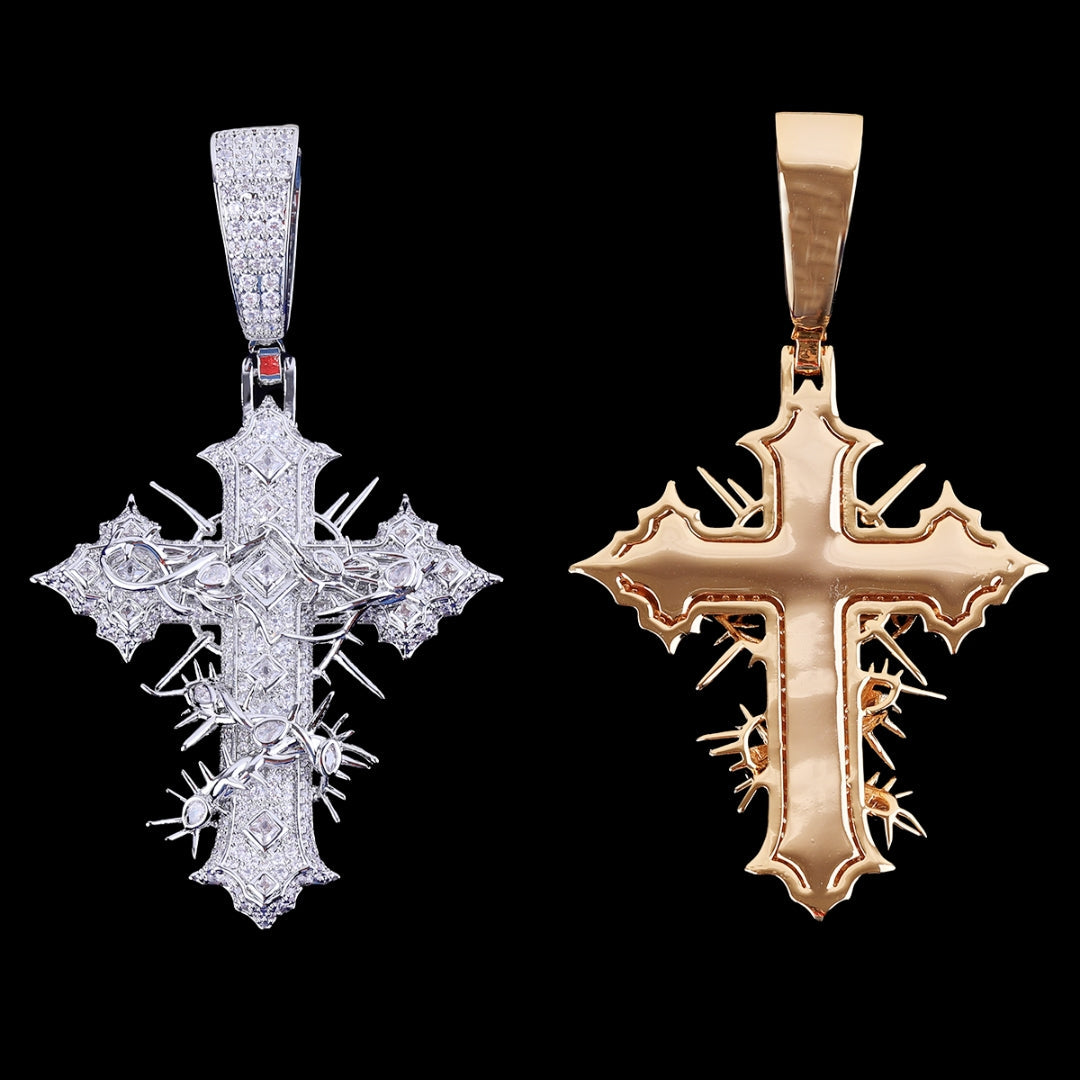 Thorned Frost Cross Iced Out Diamond Pendant Necklace