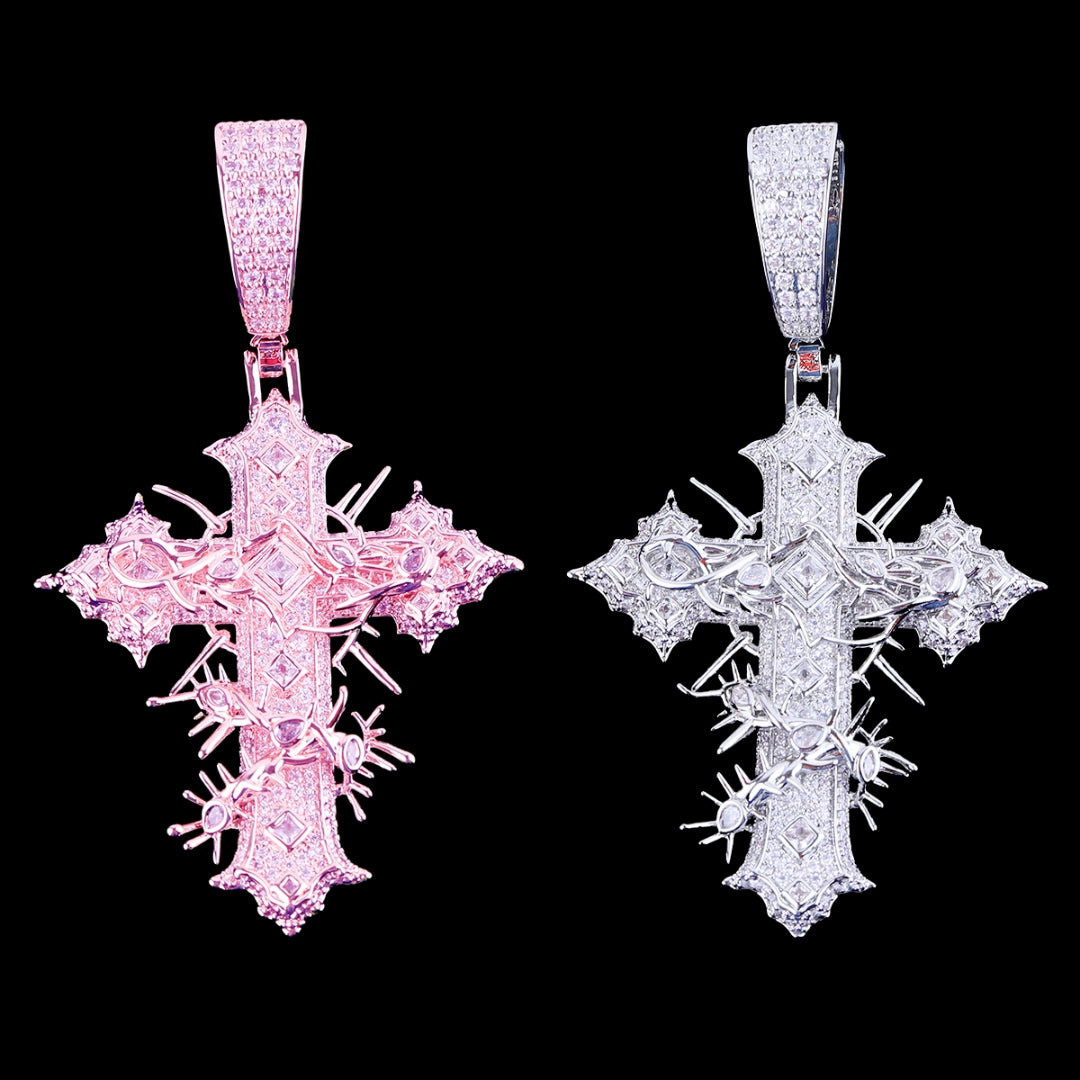 Thorned Frost Cross Iced Out Diamond Pendant Necklace