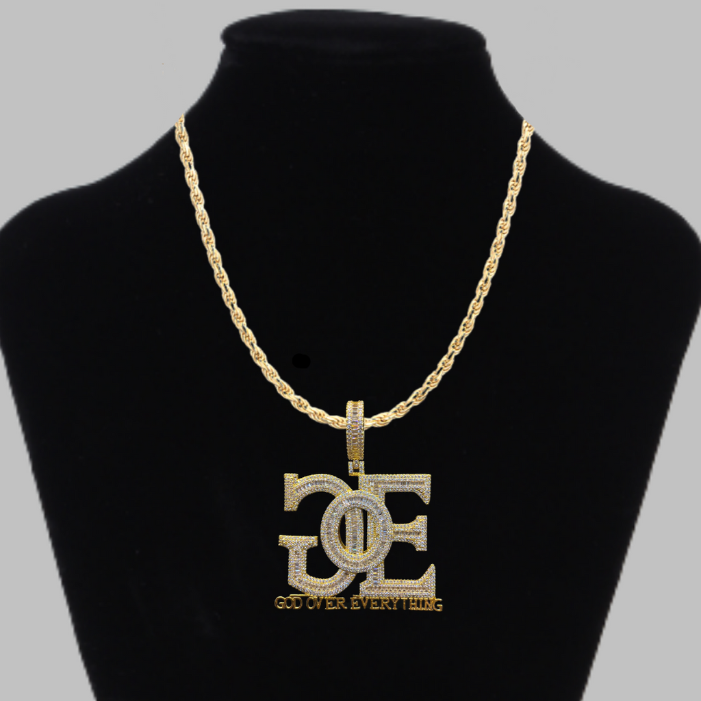 GOE God Over Everything Iced Out Letter Diamond Pendant Necklace