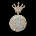 Globe World Crown Bail Iced Out Diamond Pendant Necklace