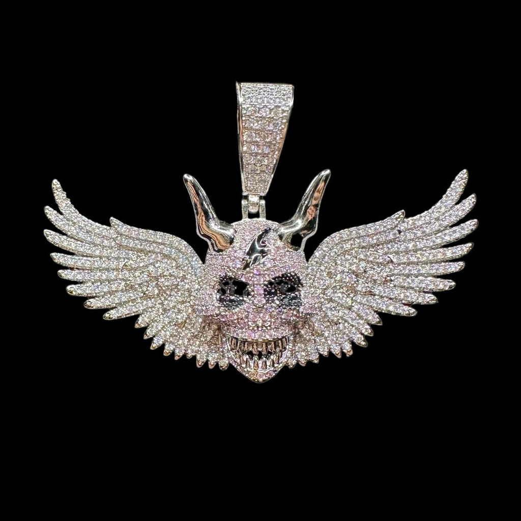 Wing Skull Iced Out Diamond Pendant Necklace