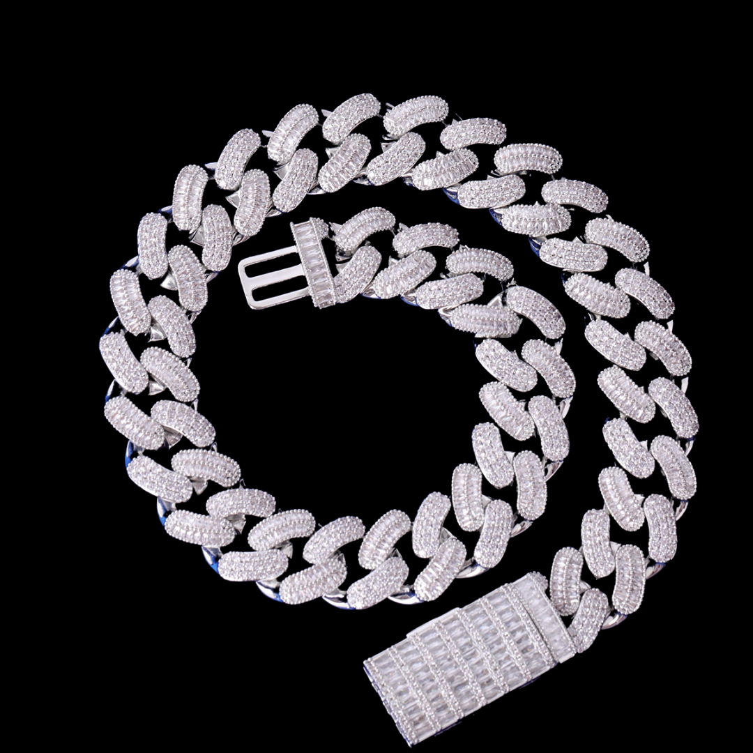 20MM Stones and Baguette Cuban Link Iced Out Diamond Necklace Bracelet Set