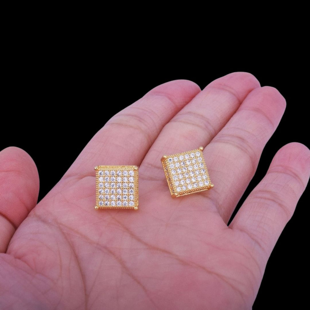 12MM Micro Paved Push Back Iced Out Diamond Stud Earrings