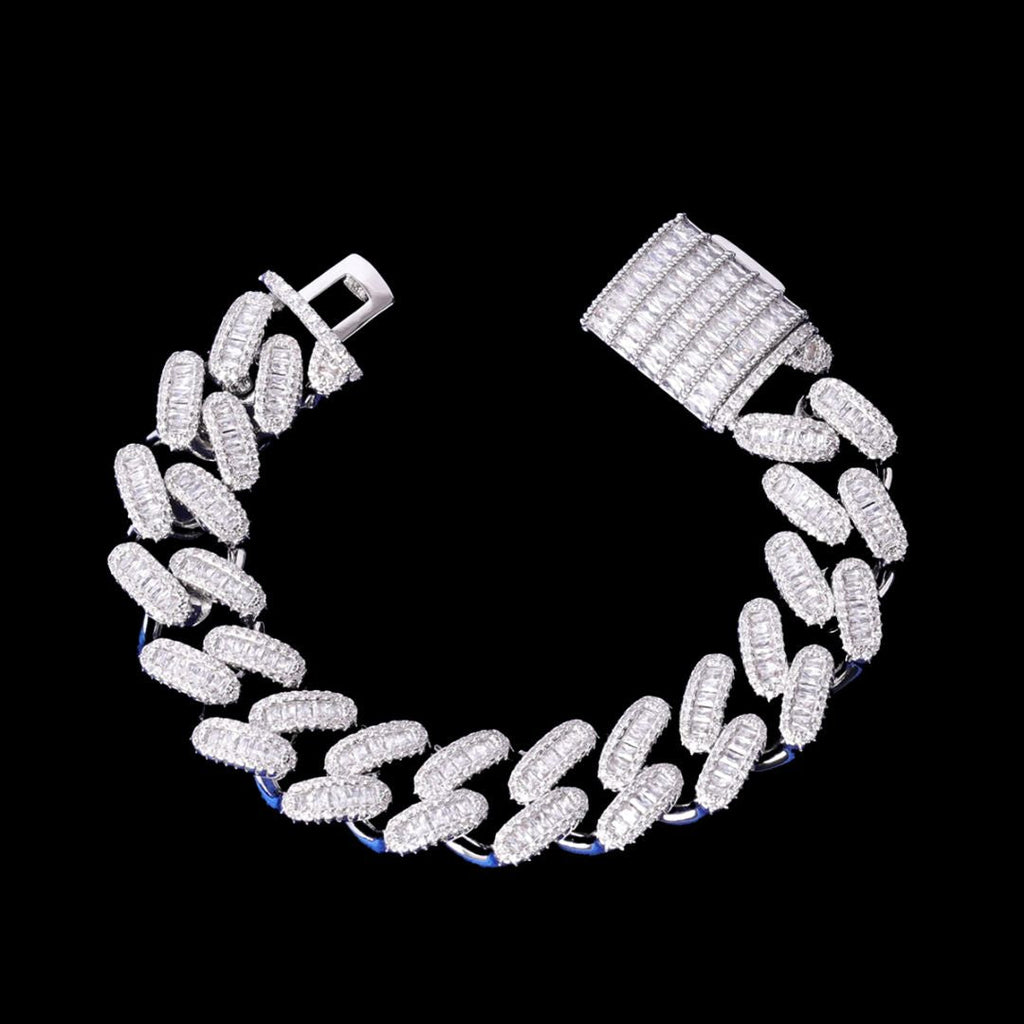 20MM Baguette Link Iced Out Diamond Necklace Bracelet Set
