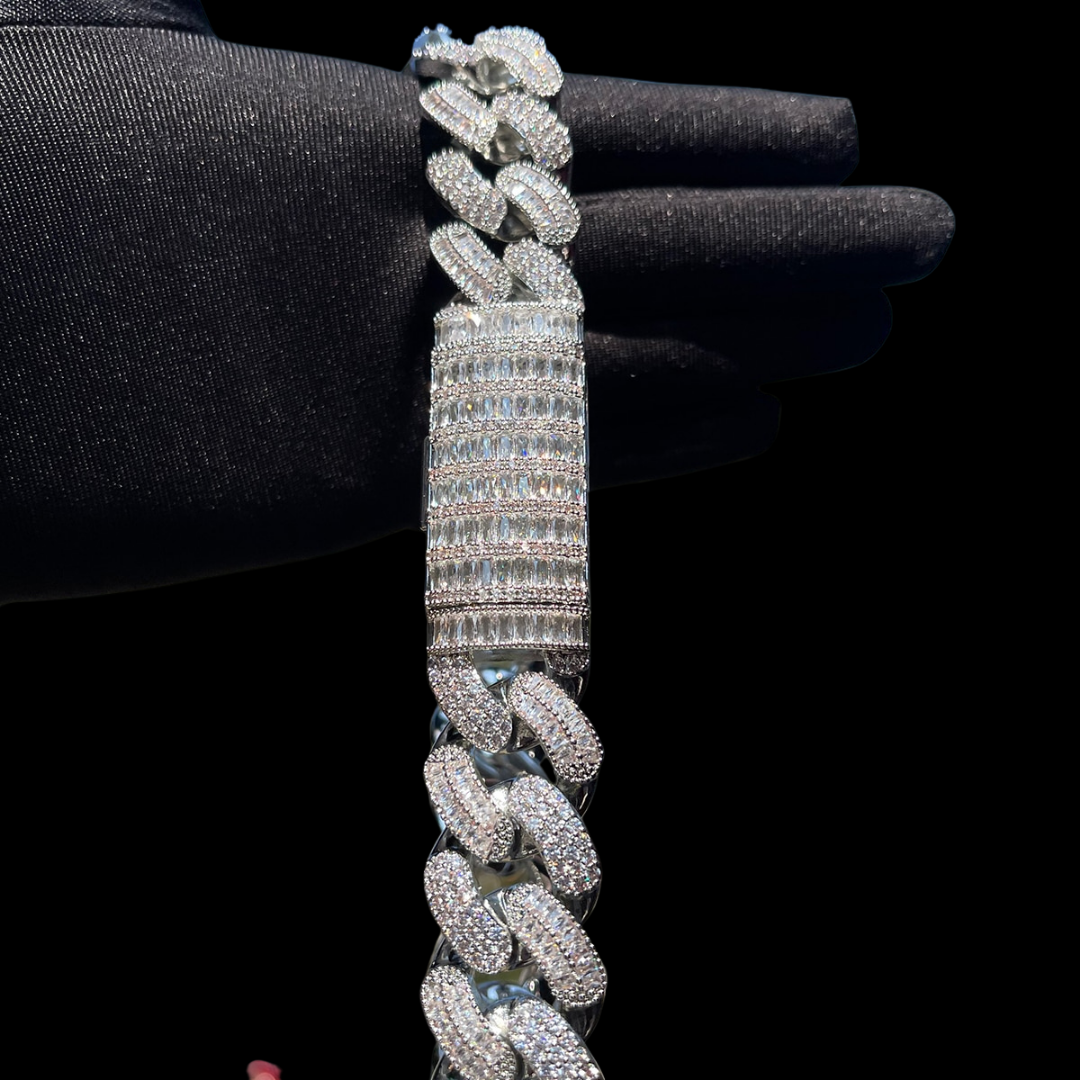 20MM Stones and Baguette Cuban Link Iced Out Diamond Necklace Bracelet Set