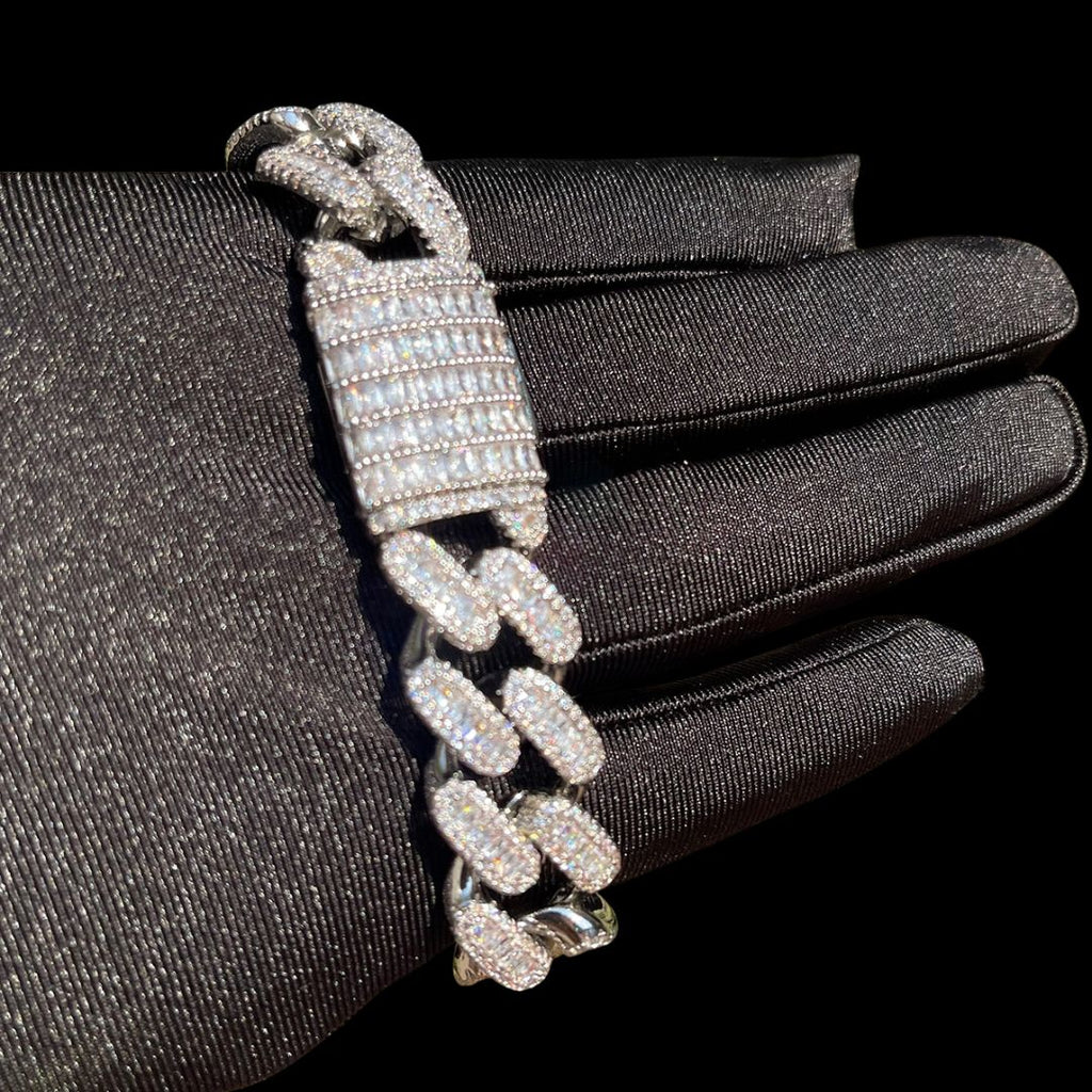 20MM Baguette Link Iced Out Diamond Necklace Bracelet Set