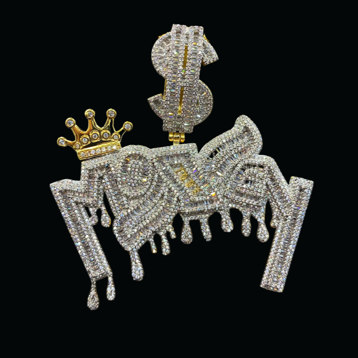 Money with Dollar Bail Iced Out Letter Diamond Pendant Necklace