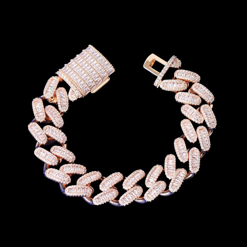 20MM Baguette Link Iced Out Diamond Necklace Bracelet Set