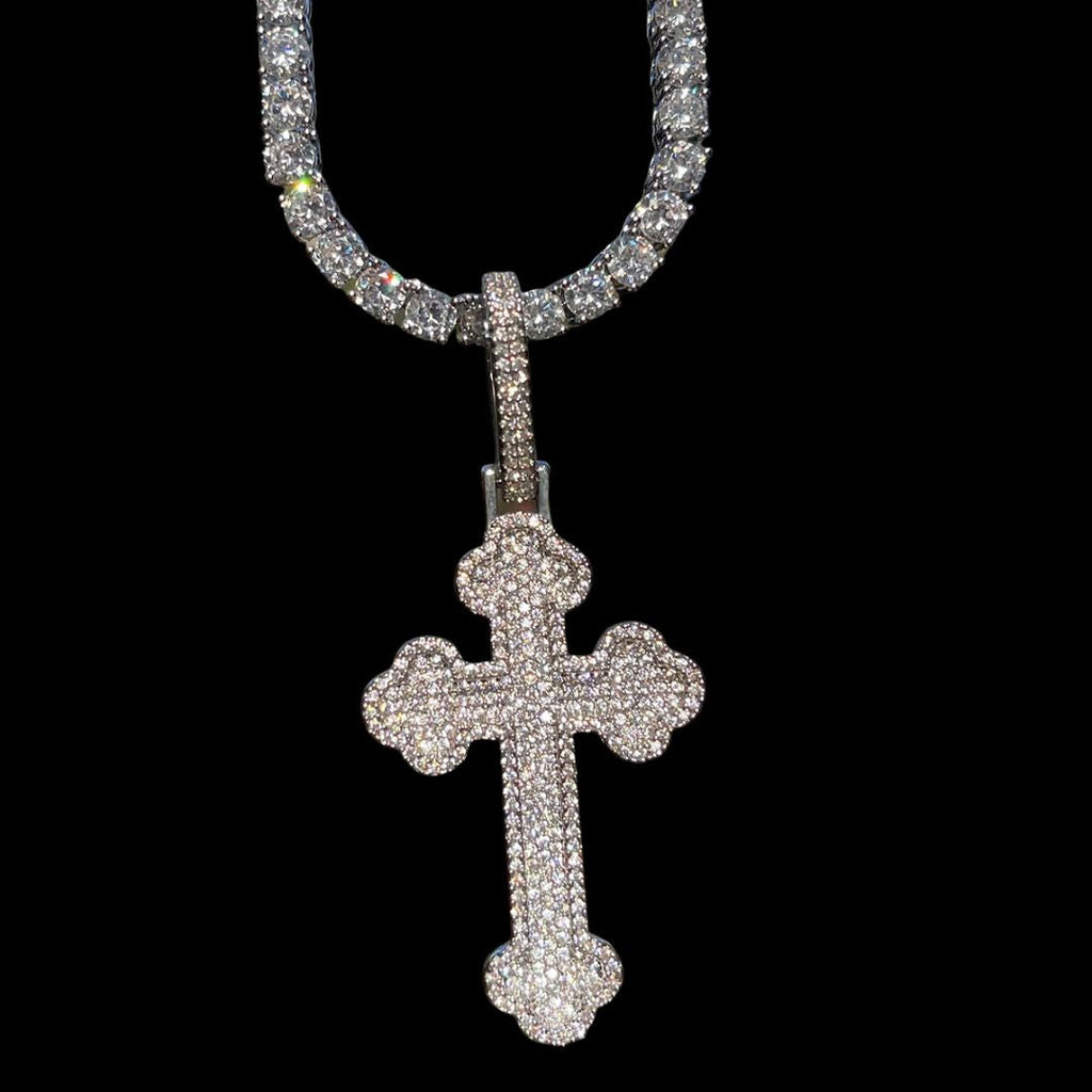 Cross Baguette Edition Iced Out Diamond Pendant Necklace