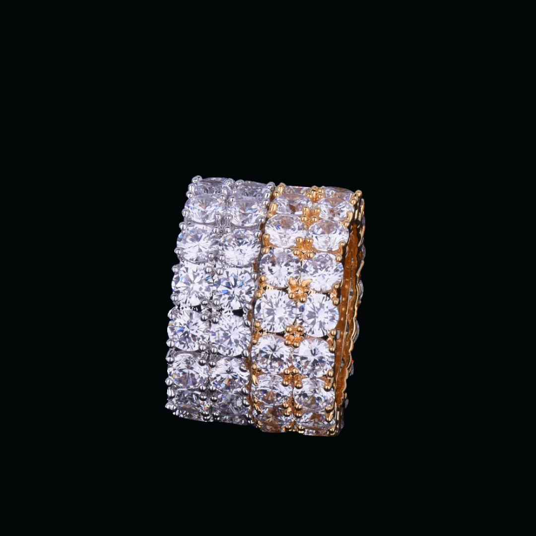 Tennis Two Rows Solitaire Couples Iced Out Diamond Ring