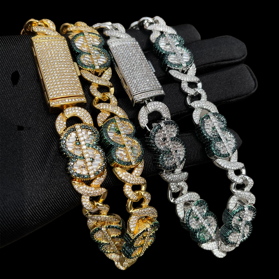 20MM Dollar Sign Link Iced Out Diamond Necklace Chain