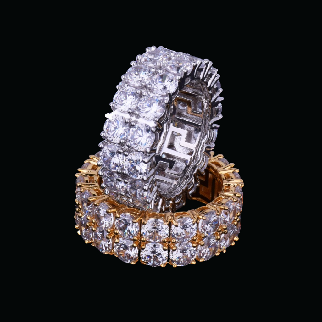 Tennis Two Rows Solitaire Couples Iced Out Diamond Ring
