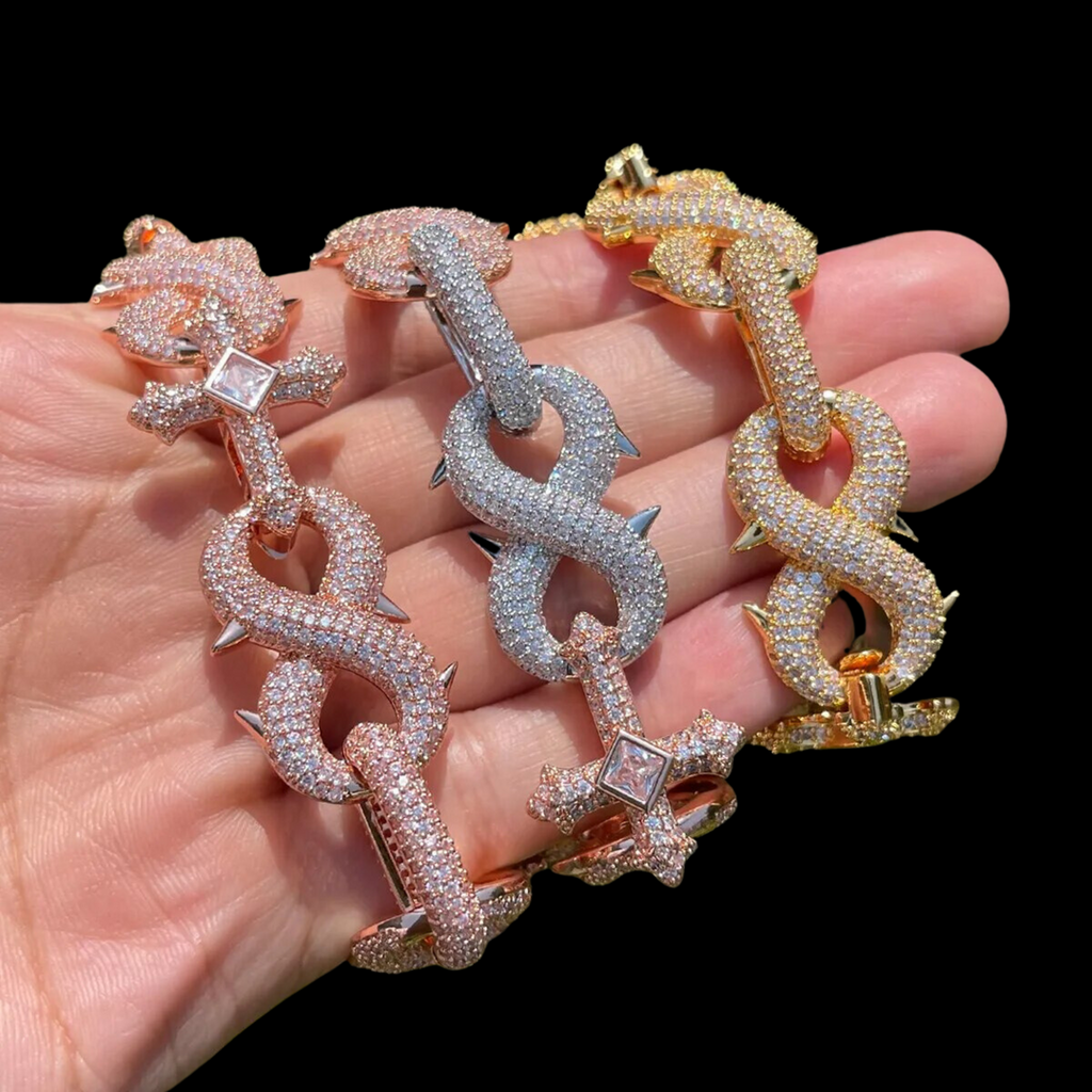 18MM Cross and Infinity Link Iced Out Diamond Necklace Bracelet Set