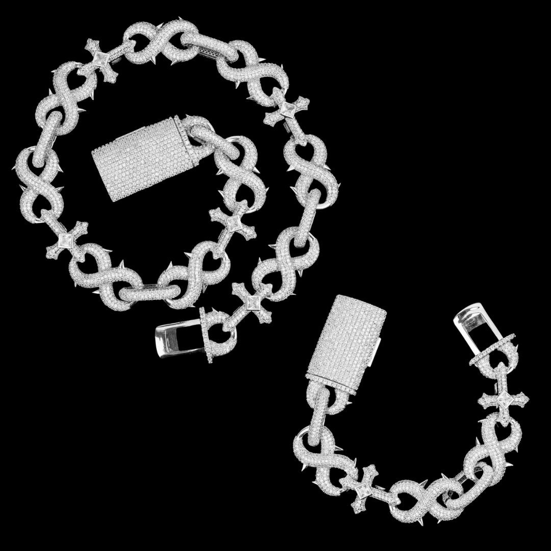 18MM Cross and Infinity Link Iced Out Diamond Necklace Bracelet Set