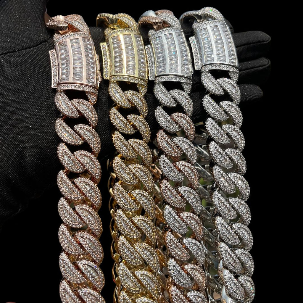 20MM Tennis-Baguette-Diamond Triple Edition Iced Out Diamond Necklace Bracelet Set