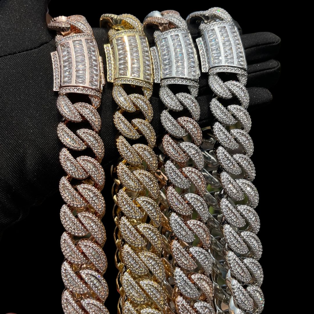 20MM Tennis-Baguette-Diamond Triple Edition Iced Out Diamond Necklace Bracelet Set