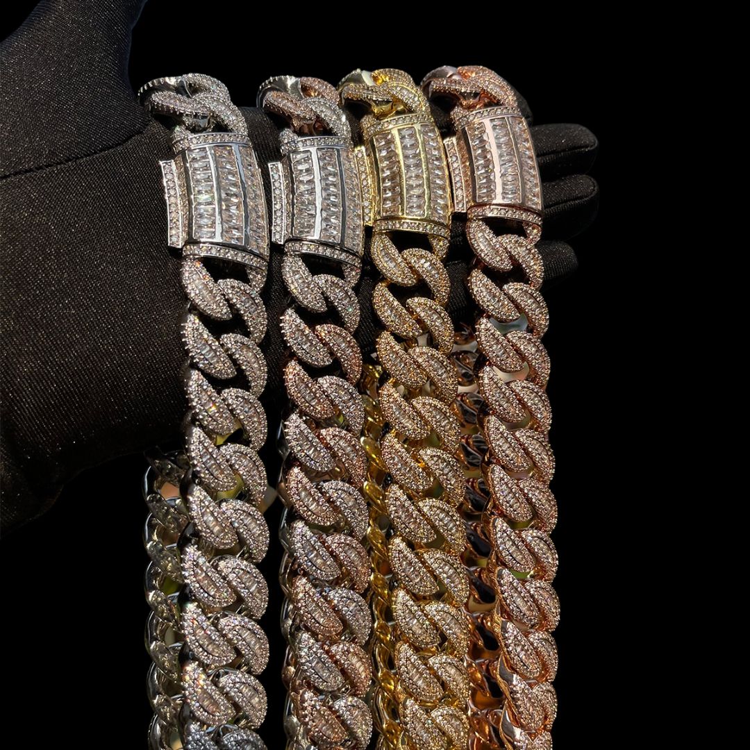 20MM Tennis-Baguette-Diamond Triple Edition Iced Out Diamond Necklace Bracelet Set