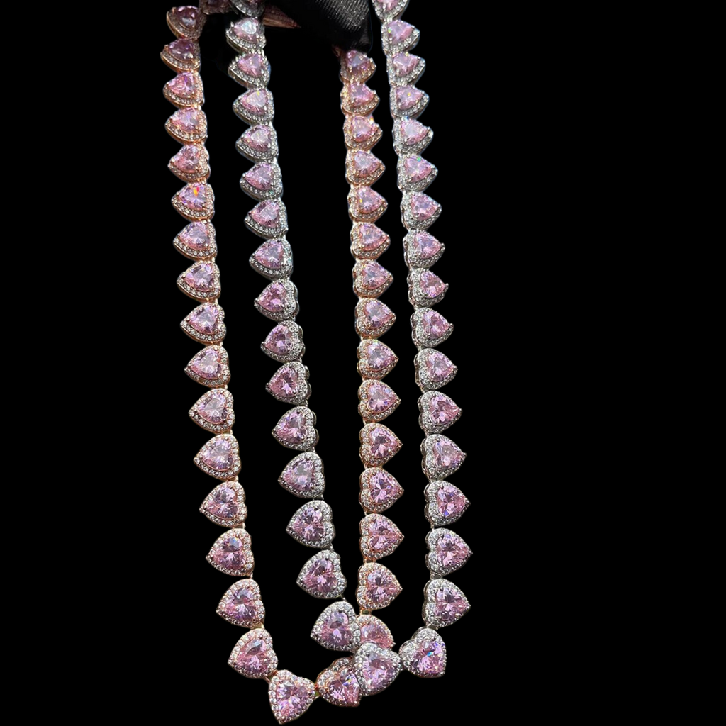 10MM Heart Shaped Clustered Iced Out Diamond Necklace Chain