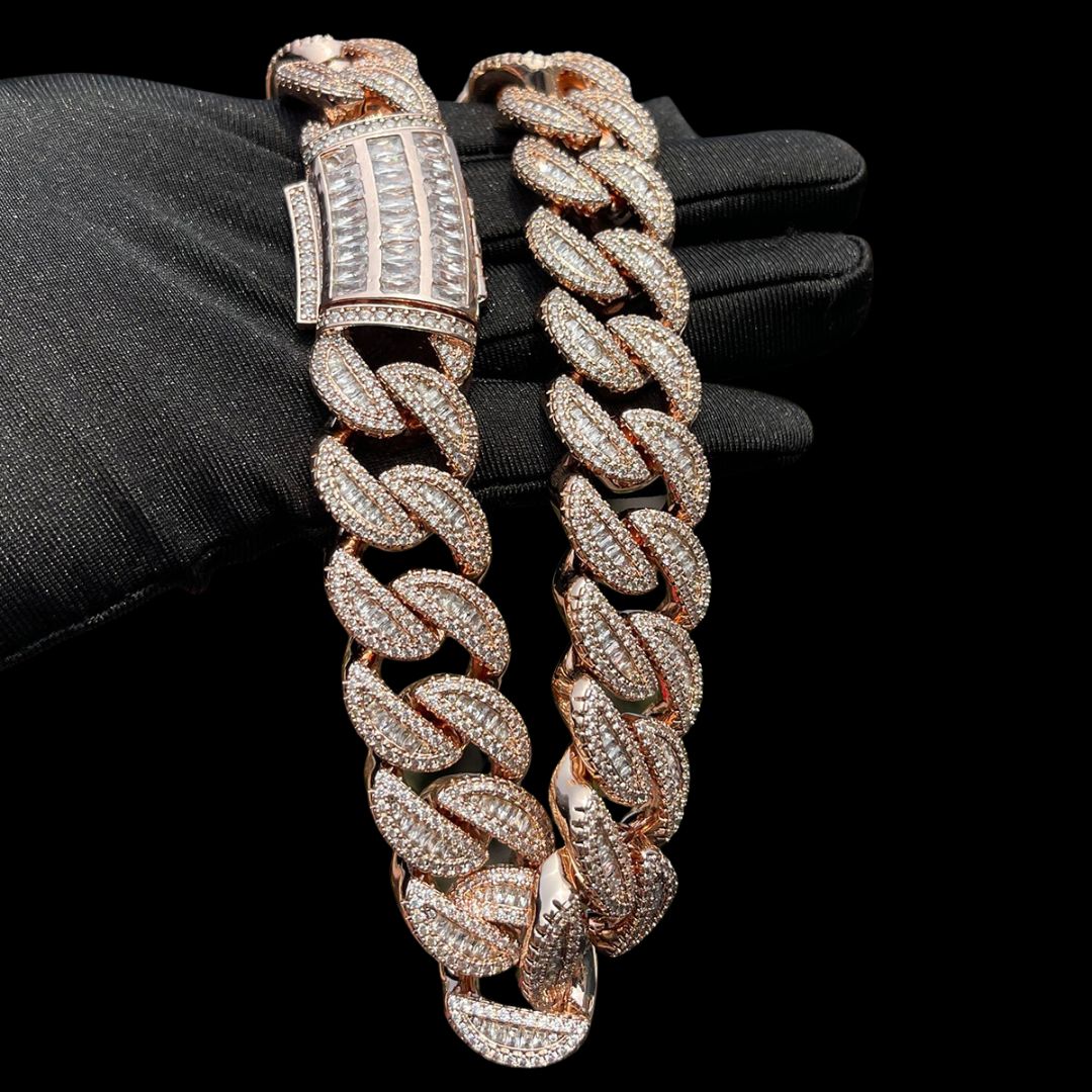 20MM Tennis-Baguette-Diamond Triple Edition Iced Out Diamond Necklace Chain