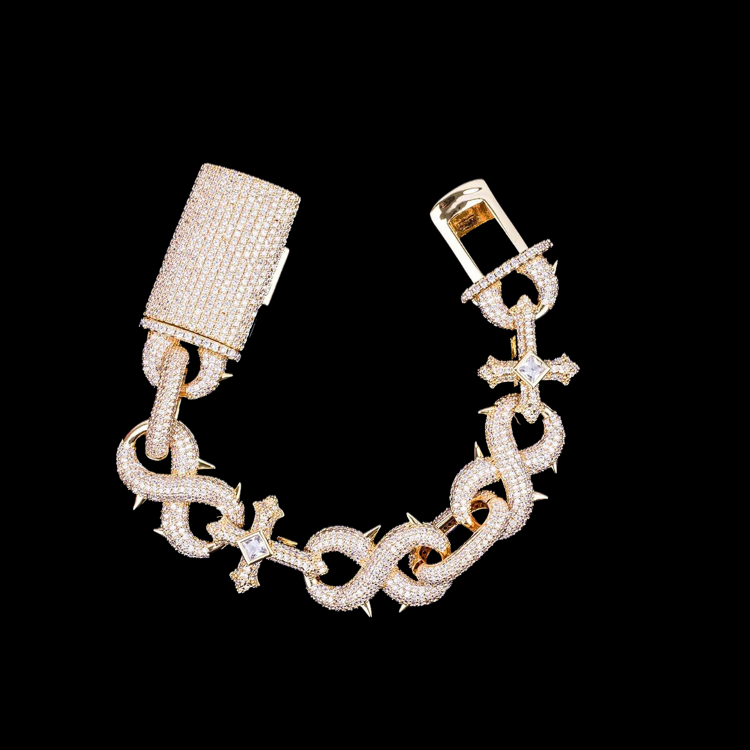 18MM Cross and Infinity Link Iced Out Diamond Necklace Bracelet Set