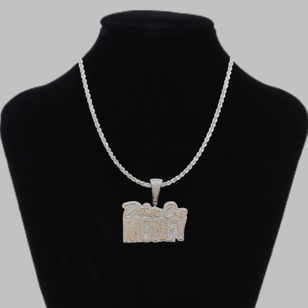 Brothers Over Money Iced Out Letter Diamond Pendant Necklace