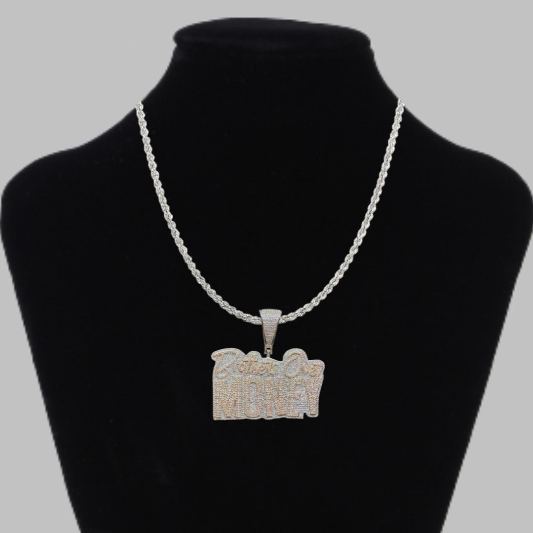 Brothers Over Money Iced Out Letter Diamond Pendant Necklace