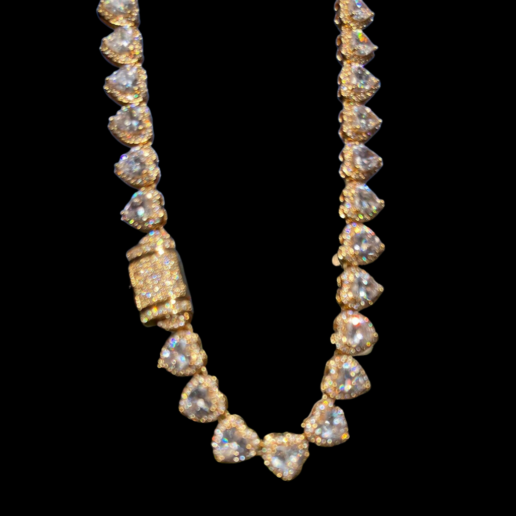 10MM Heart Shaped Clustered Iced Out Diamond Necklace Chain