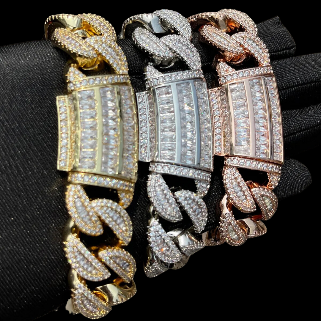20MM Tennis-Baguette-Diamond Triple Edition Iced Out Diamond Necklace Bracelet Set