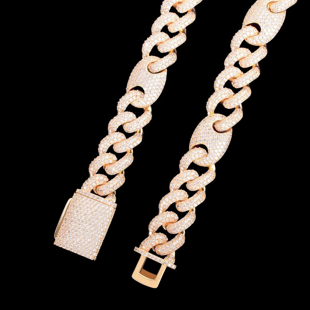 18MM Bean and Links Cuban Iced Out Diamond Necklace Bracelet Set