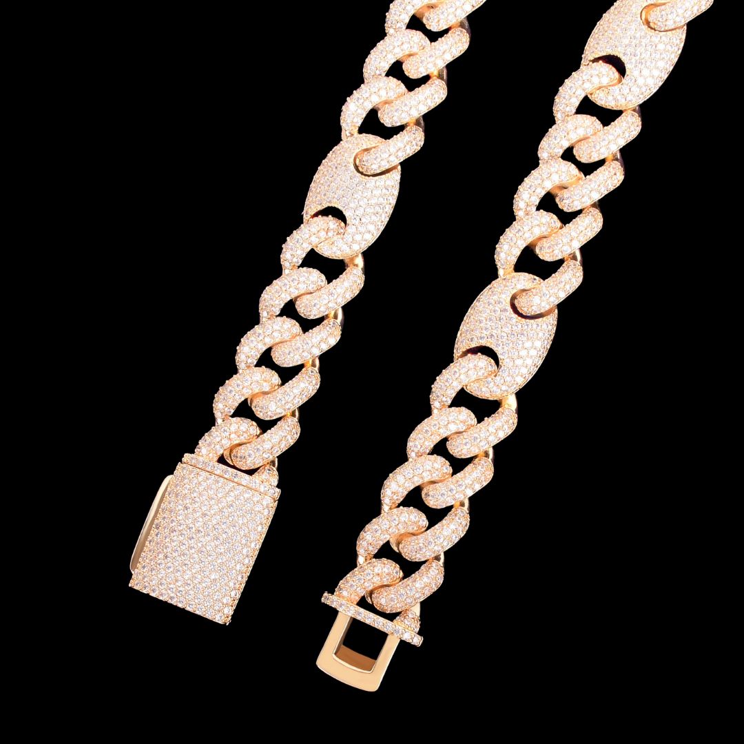 18MM Bean and Links Cuban Iced Out Diamond Necklace Bracelet Set