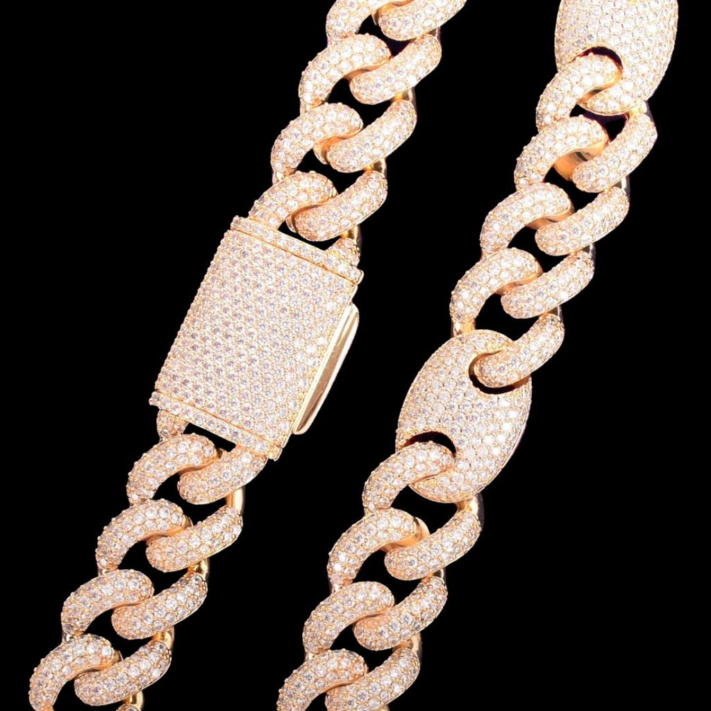 18MM Bean and Links Cuban Iced Out Diamond Necklace Bracelet Set