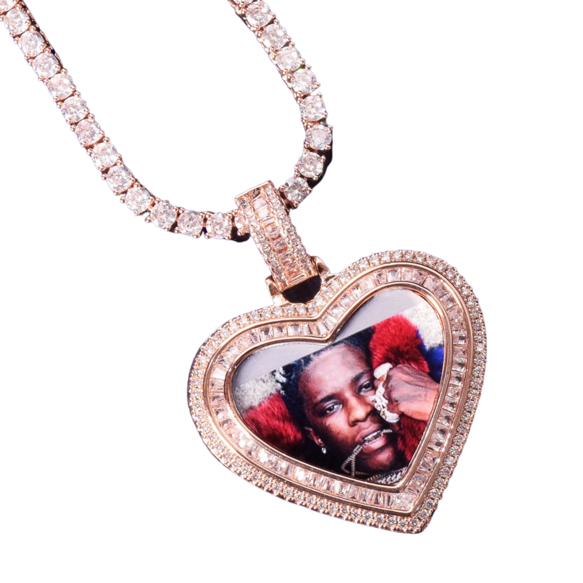 Heart Baguette Custom Photo Picture Pendant Necklace