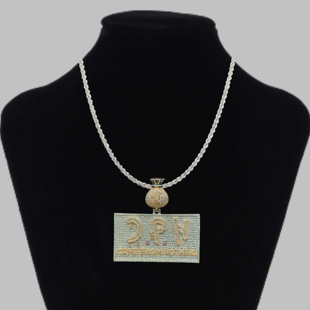 CFN Came From Nothing v2 Money Bag Bail Iced Out Letter Diamond Pendant Necklace