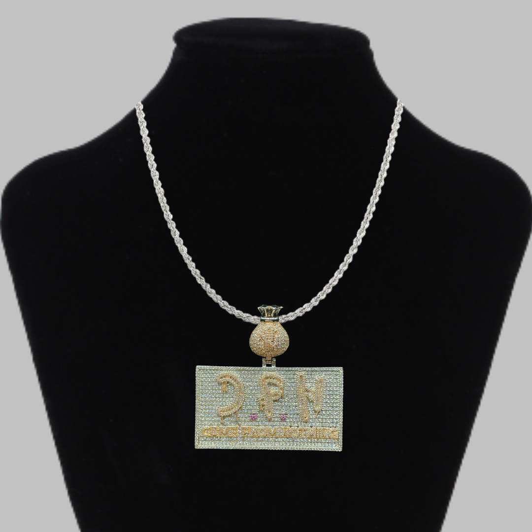 CFN Came From Nothing v2 Money Bag Bail Iced Out Letter Diamond Pendant Necklace