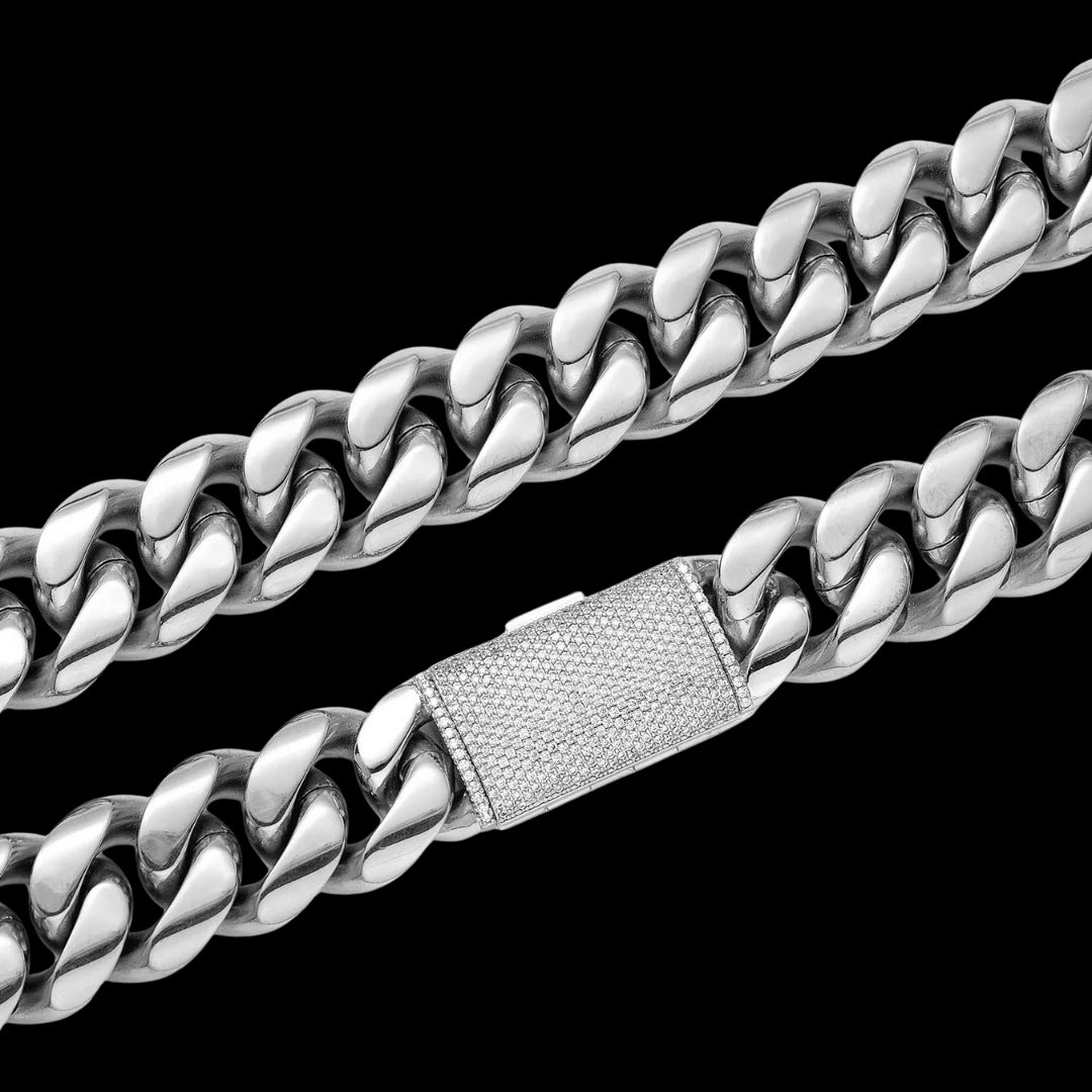 12MM-22MM VVS Iced Box Clasp Luxury Stainless Steel Bracelet