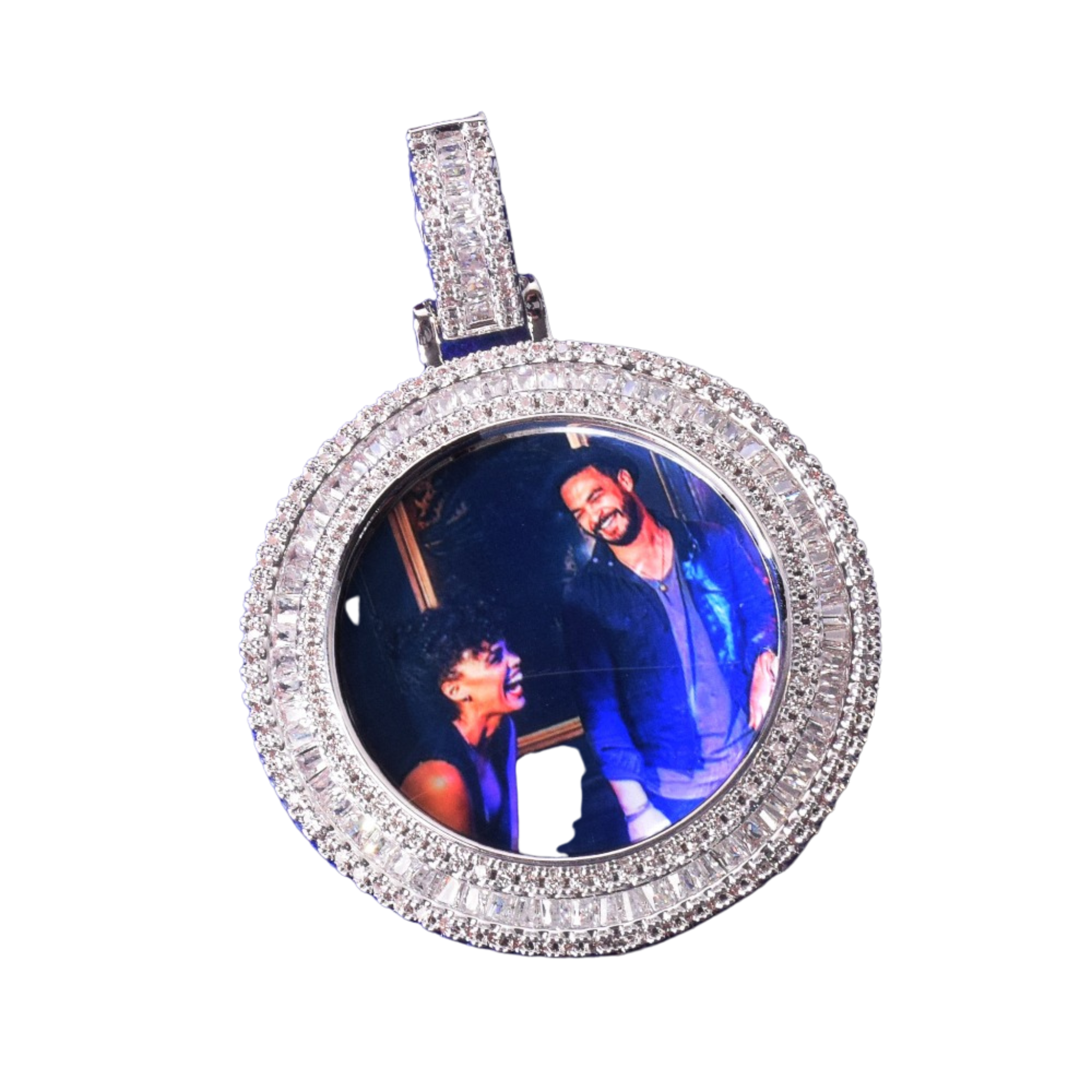 Baguette Cut Tennis Finish Custom Photo Picture Pendant Necklace