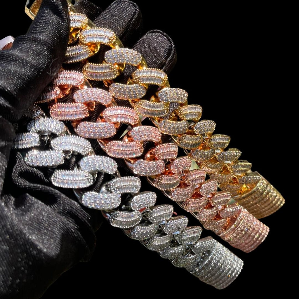 20MM Stones and Baguette Cuban Link Iced Out Diamond Necklace Bracelet Set