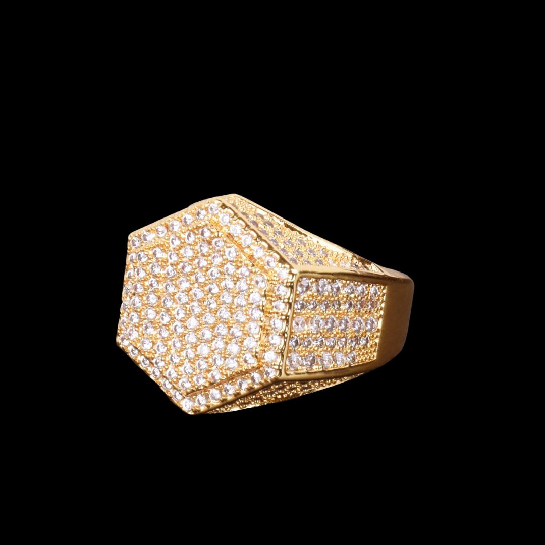 Hexagon Iced Out Diamond Ring