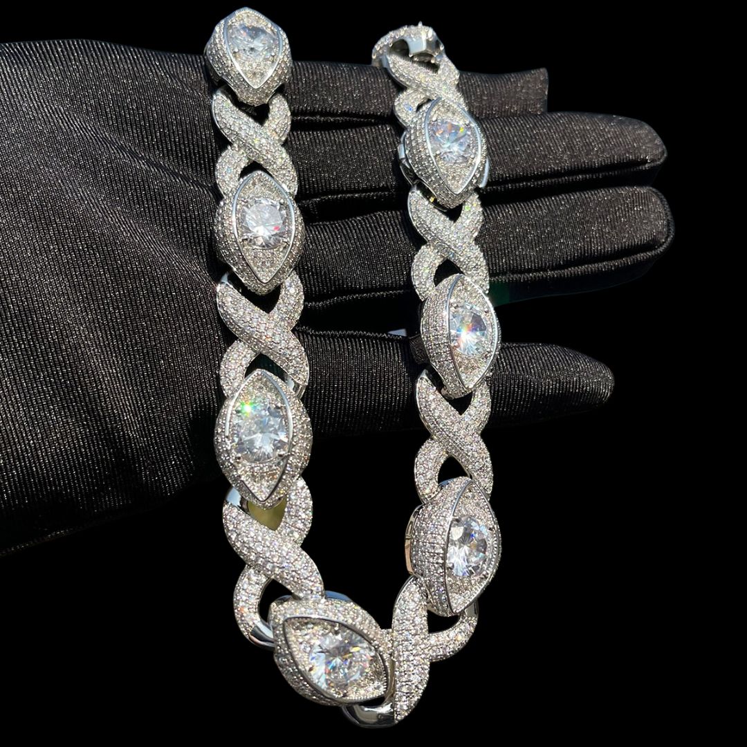 20MM Diamond Eyes Infinity Linked Iced Out Diamond Necklace Bracelet Set